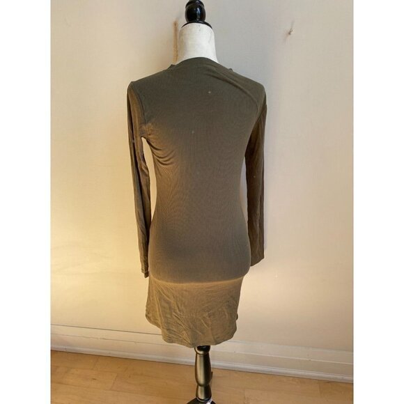 BP Women Fitted Ribbed Olive Dress BNWOT Sz XSmall Front Slit Long Sleeve - Picture 4 of 8